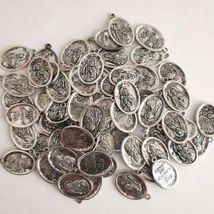 100 Pcs. St. Jude Catholic Oval Silver Oxidized Tone Italy Medals